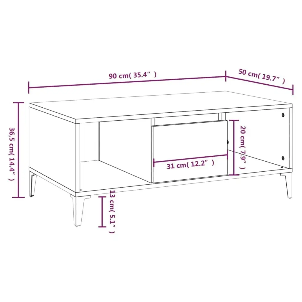 Coffee Table Black 90x50x36.5 cm Engineered Wood 821069