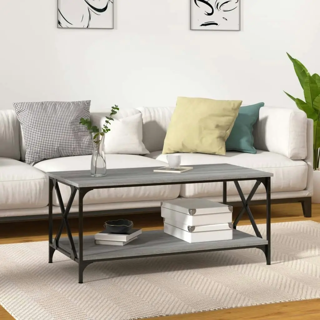 Coffee Table Grey Sonoma 100x50x45 cm Engineered Wood and Iron 823310