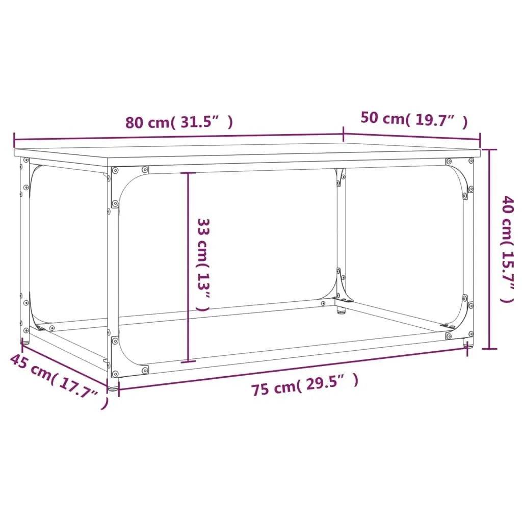 Coffee Table Grey Sonoma 80x50x40 cm Engineered Wood and Iron 823295