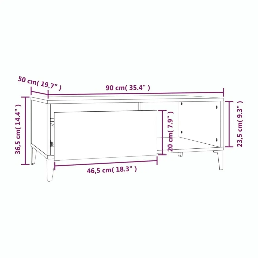 Coffee Table Grey Sonoma 90x50x36.5 cm Engineered Wood 821058