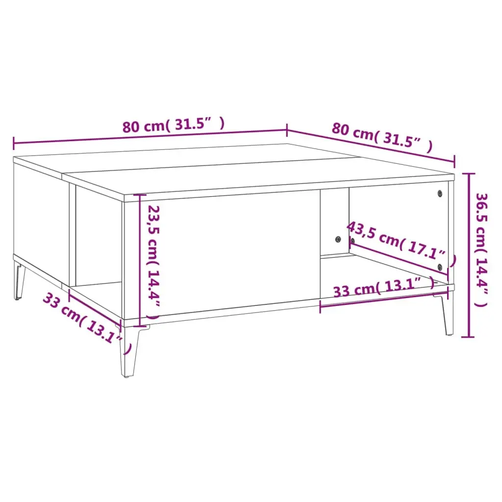 Coffee Table Black 80x80x36.5 cm Engineered Wood 821101