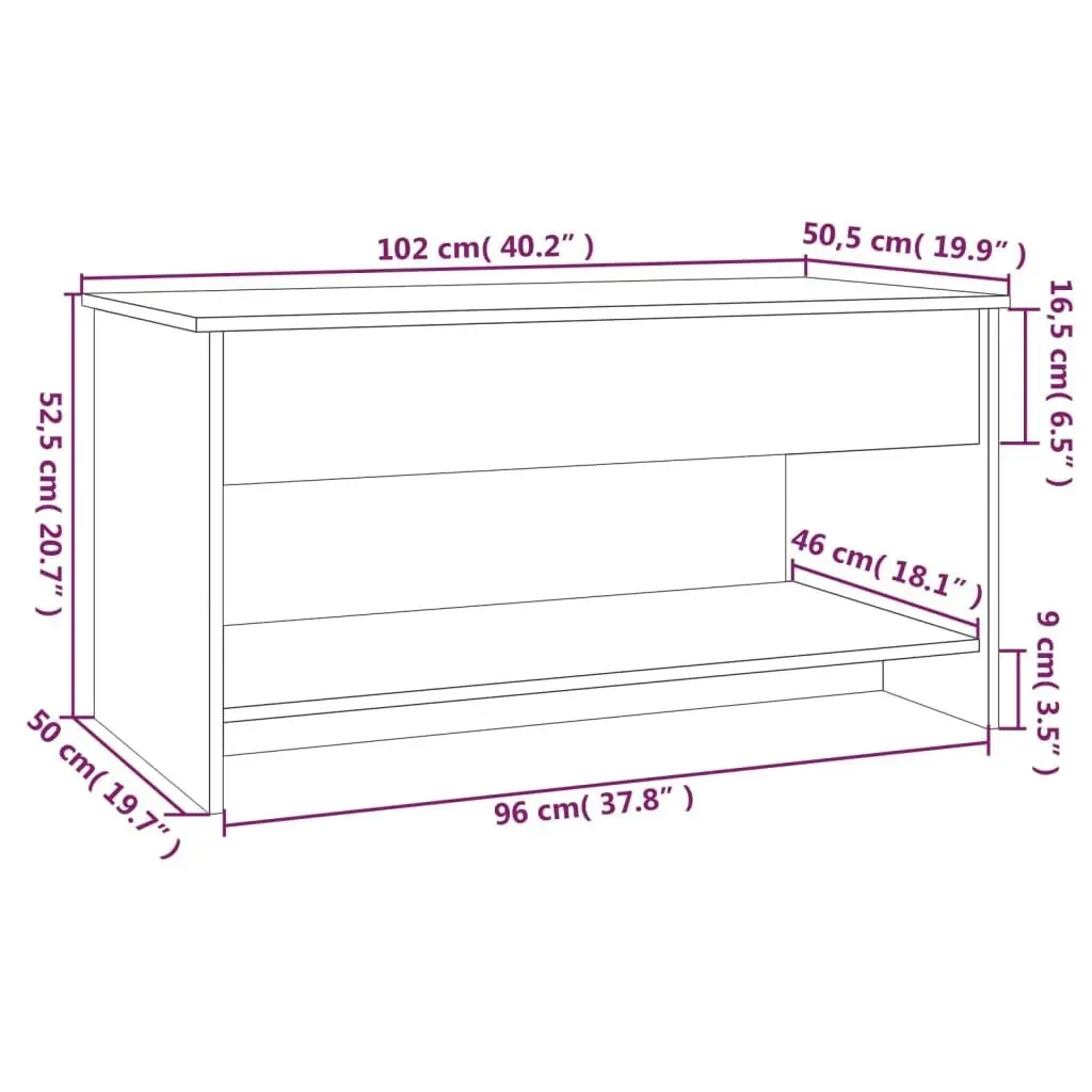 Coffee Table Grey Sonoma 102x50x52.5 cm Engineered Wood 819291