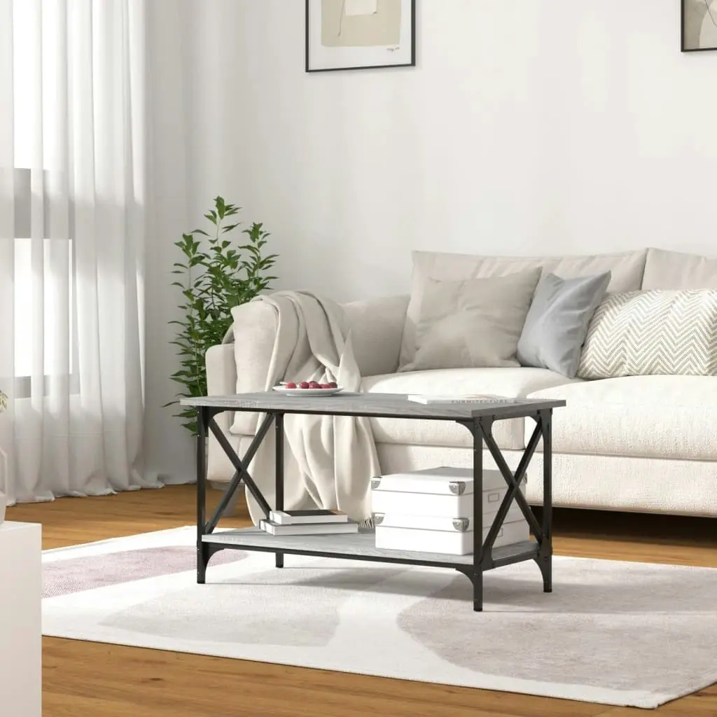 Coffee Table Grey Sonoma 80x45x45 cm Engineered Wood and Iron 823325