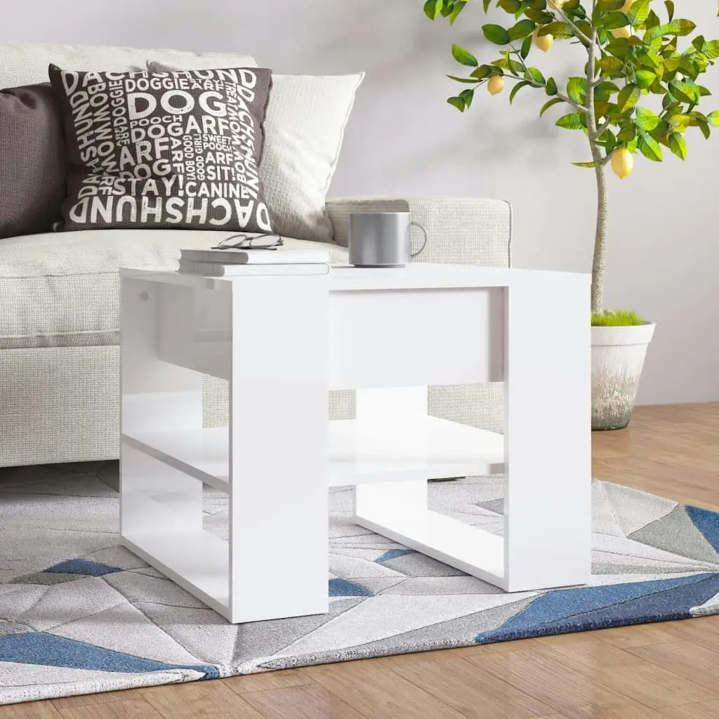 Coffee Table High Gloss White 55.5x55x45 cm Engineered Wood 810914