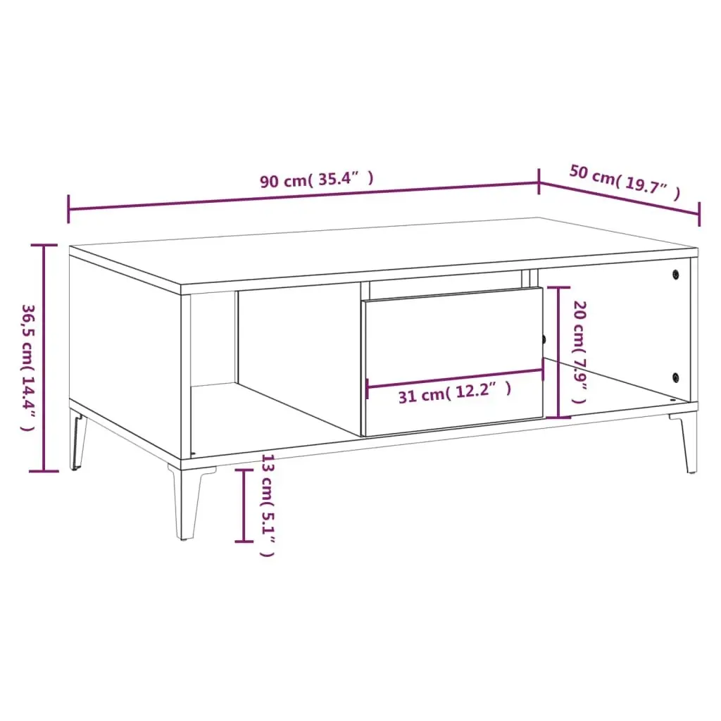 Coffee Table Grey Sonoma 90x50x36.5 cm Engineered Wood 821074