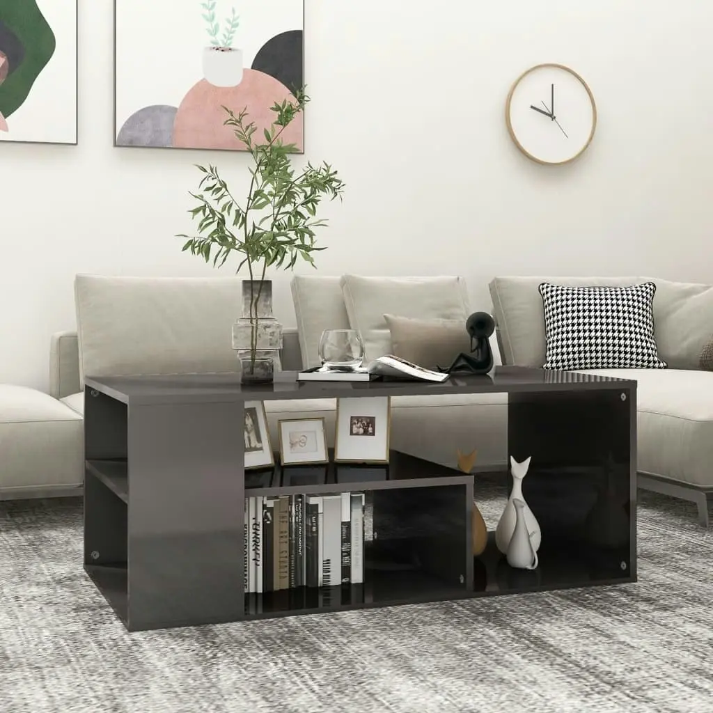 Coffee Table High Gloss Grey 100x50x40 cm Engineered Wood 806929