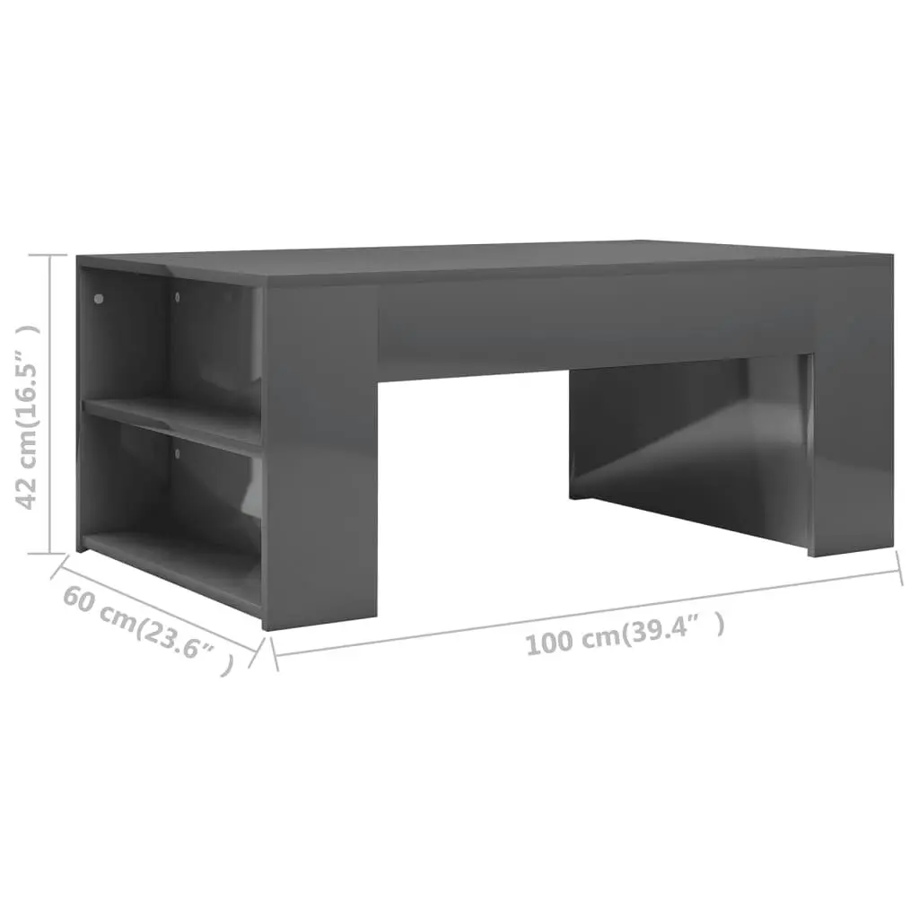 Coffee Table High Gloss Grey 100x60x42 cm Engineered Wood 802119