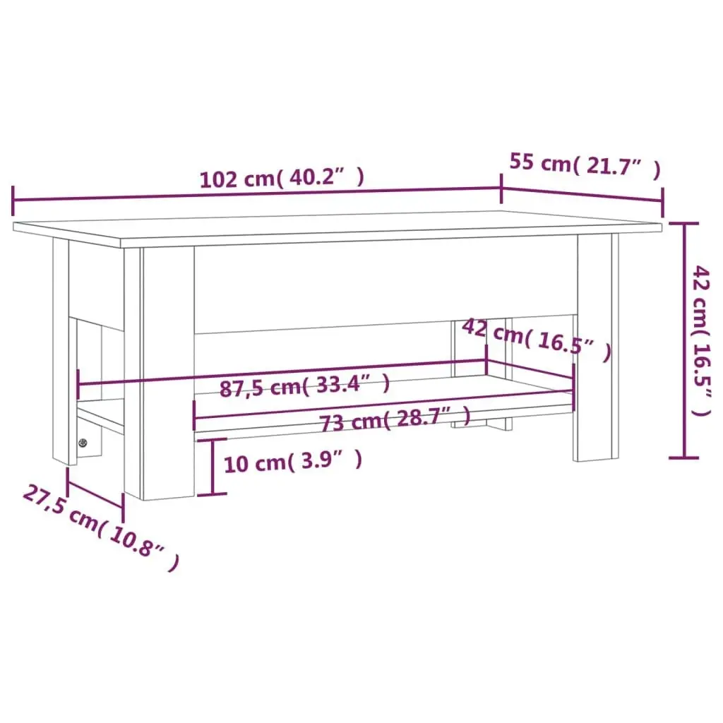 Coffee Table Brown Oak 102x55x42 cm Engineered Wood 813076