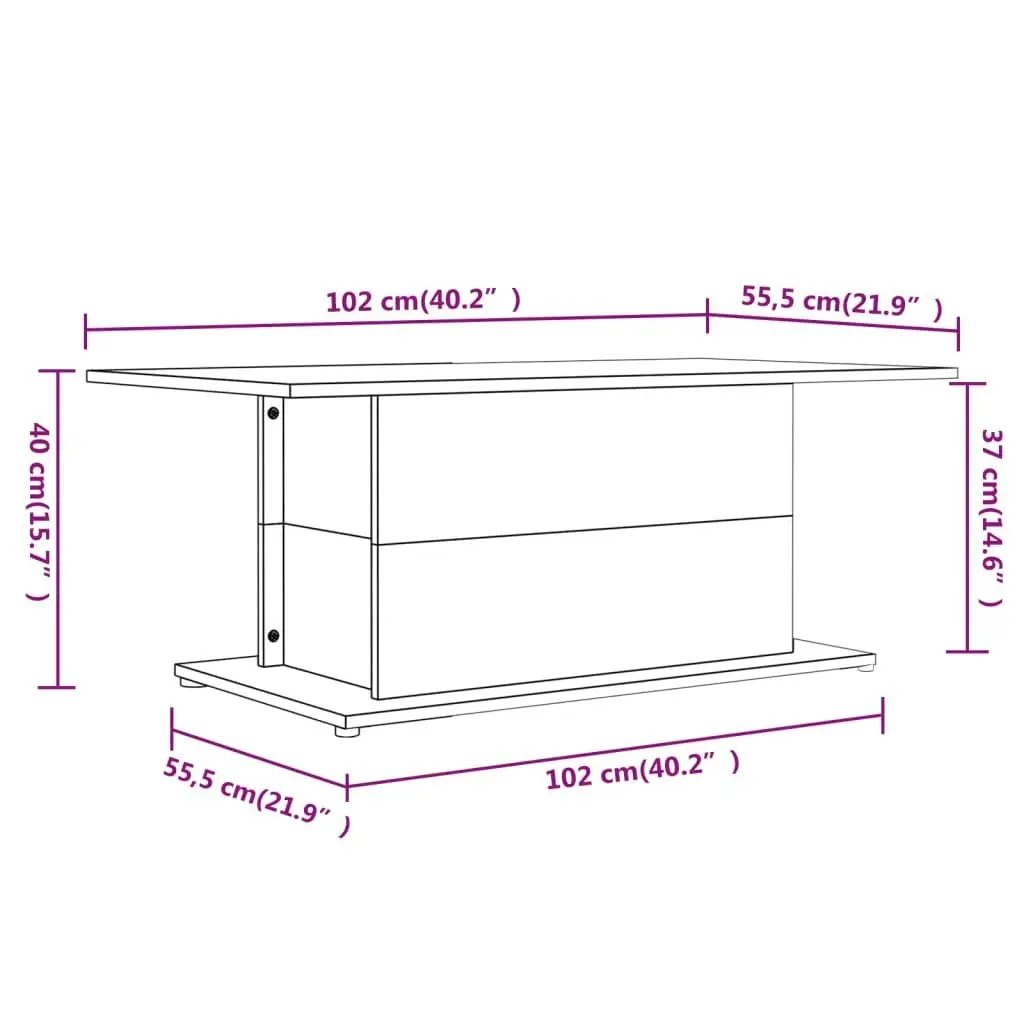 Coffee Table Grey Sonoma 102x55.5x40 cm Engineered Wood 813093