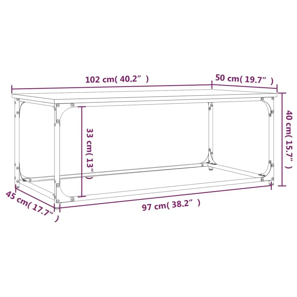 Coffee Table Grey Sonoma 102x50x40 cm Engineered Wood and Iron 823300