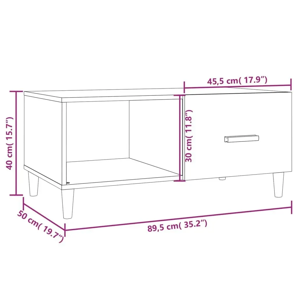 Coffee Table High Gloss White 89.5x50x40 cm Engineered Wood 812660