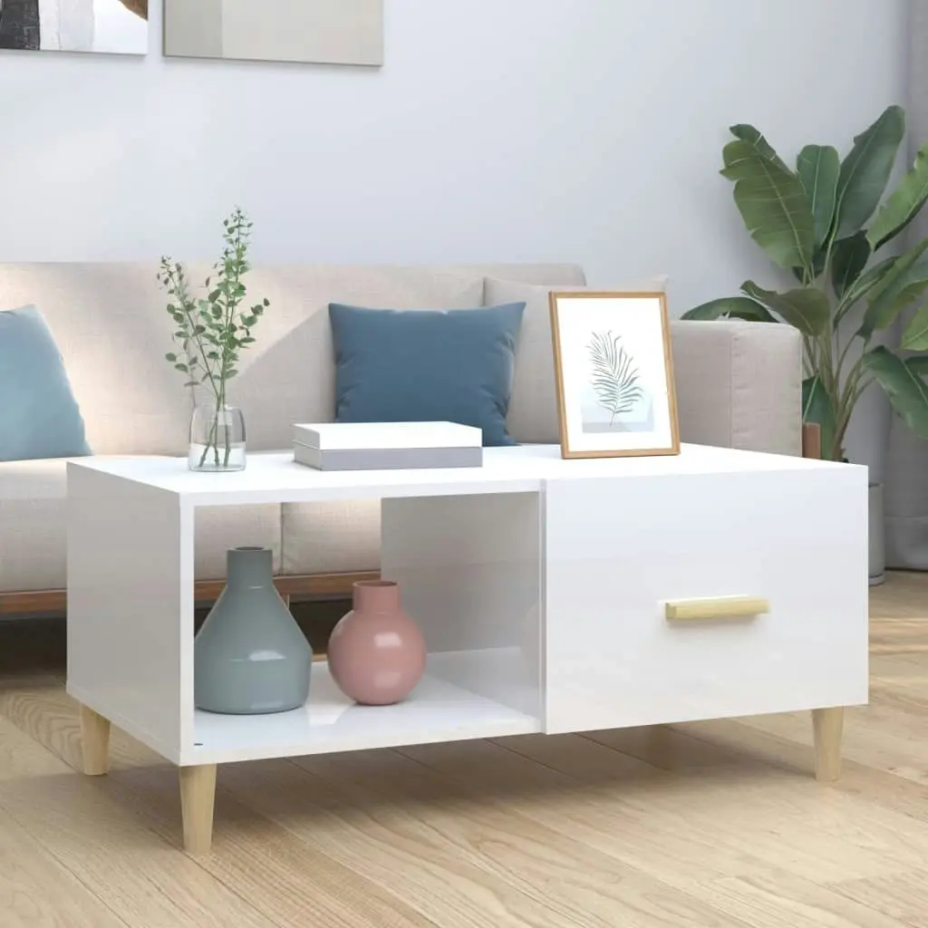 Coffee Table High Gloss White 89.5x50x40 cm Engineered Wood 812660