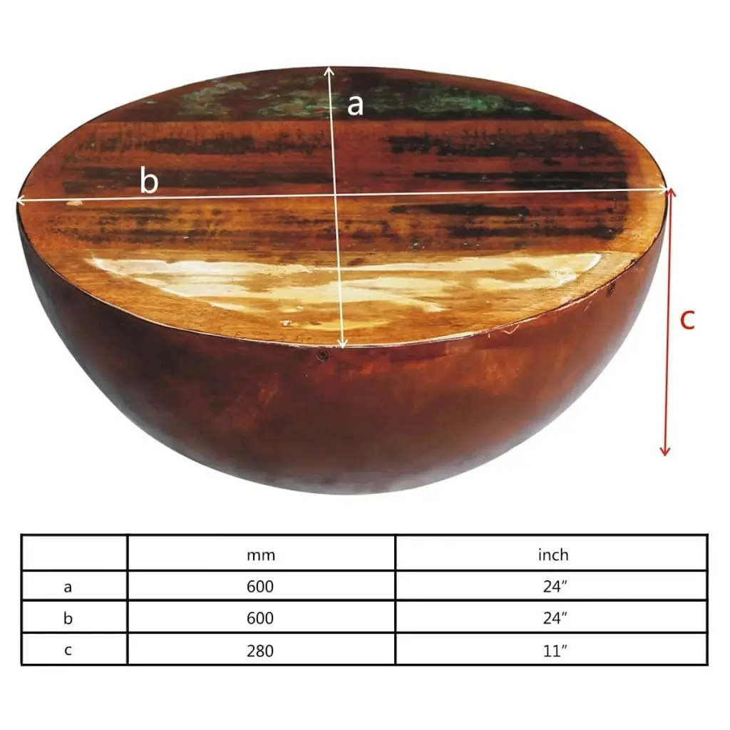 Coffee Table Bowl-shaped with Steel Base Solid Reclaimed Wood 241648