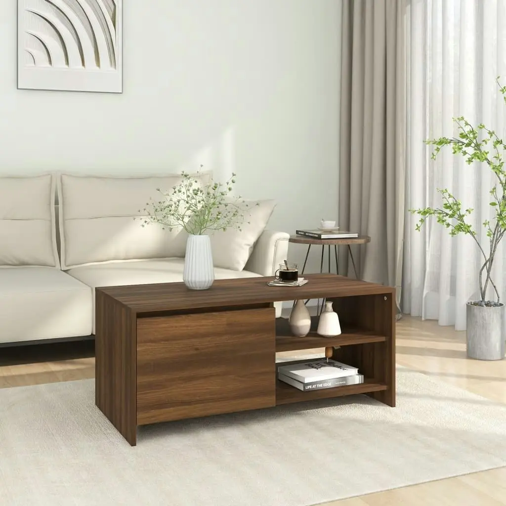 Coffee Table Brown Oak 102x50x45 cm Engineered Wood 813034