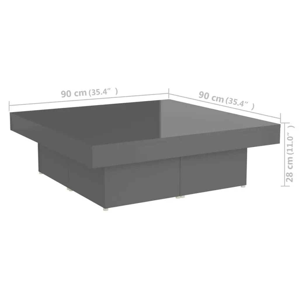 Coffee Table High Gloss Grey 90x90x28 cm Engineered Wood 806920