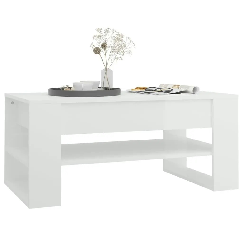 Coffee Table High Gloss White 102x55x45 cm Engineered Wood 810905