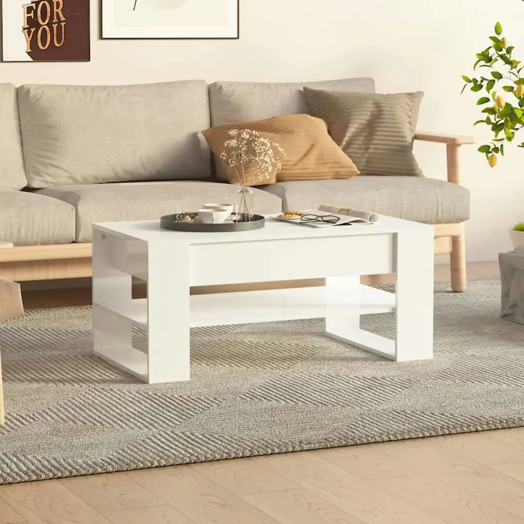 Coffee Table High Gloss White 102x55x45 cm Engineered Wood 810905