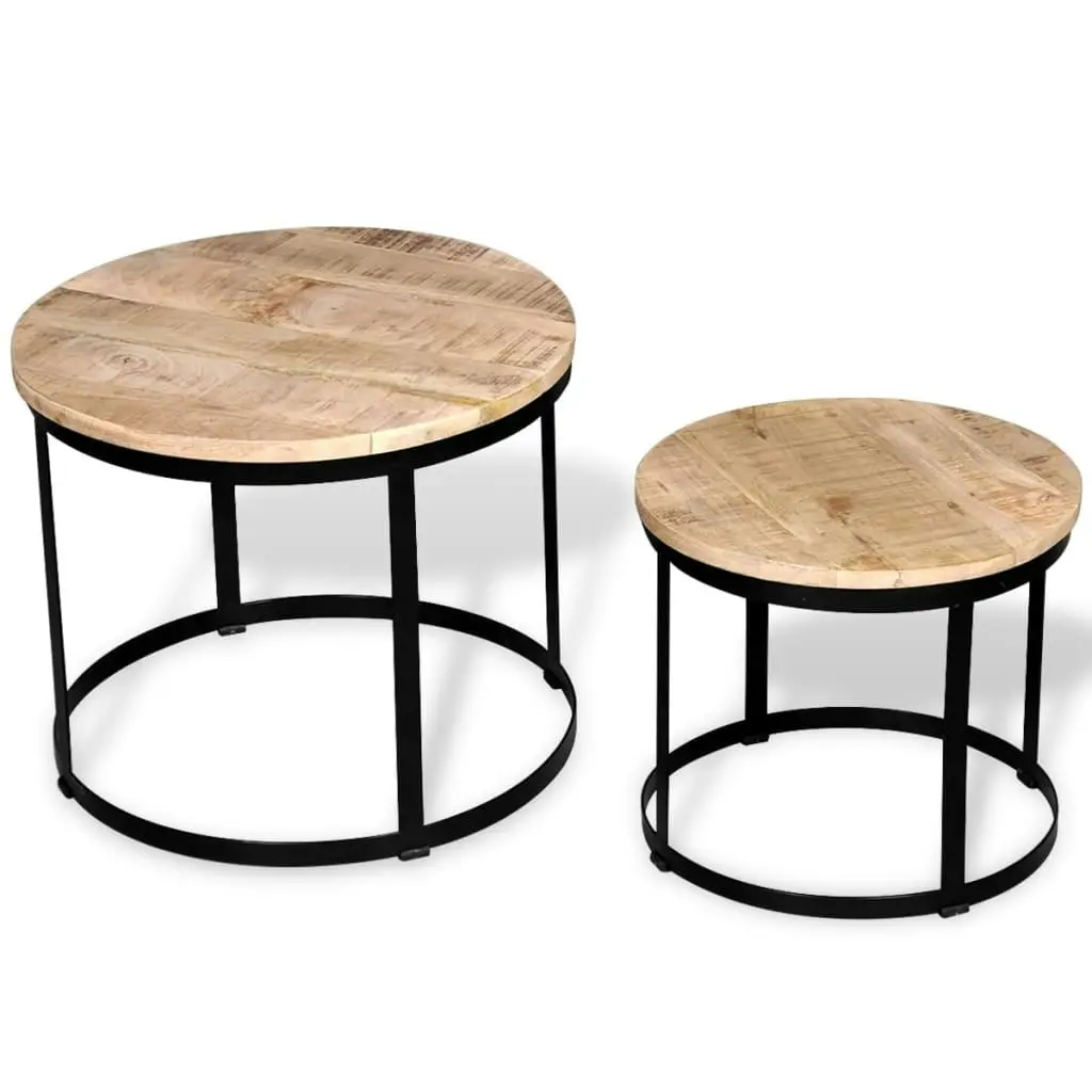 Coffee Table Set 2 Pieces Rough Mango Wood Round 40/50 cm 244006