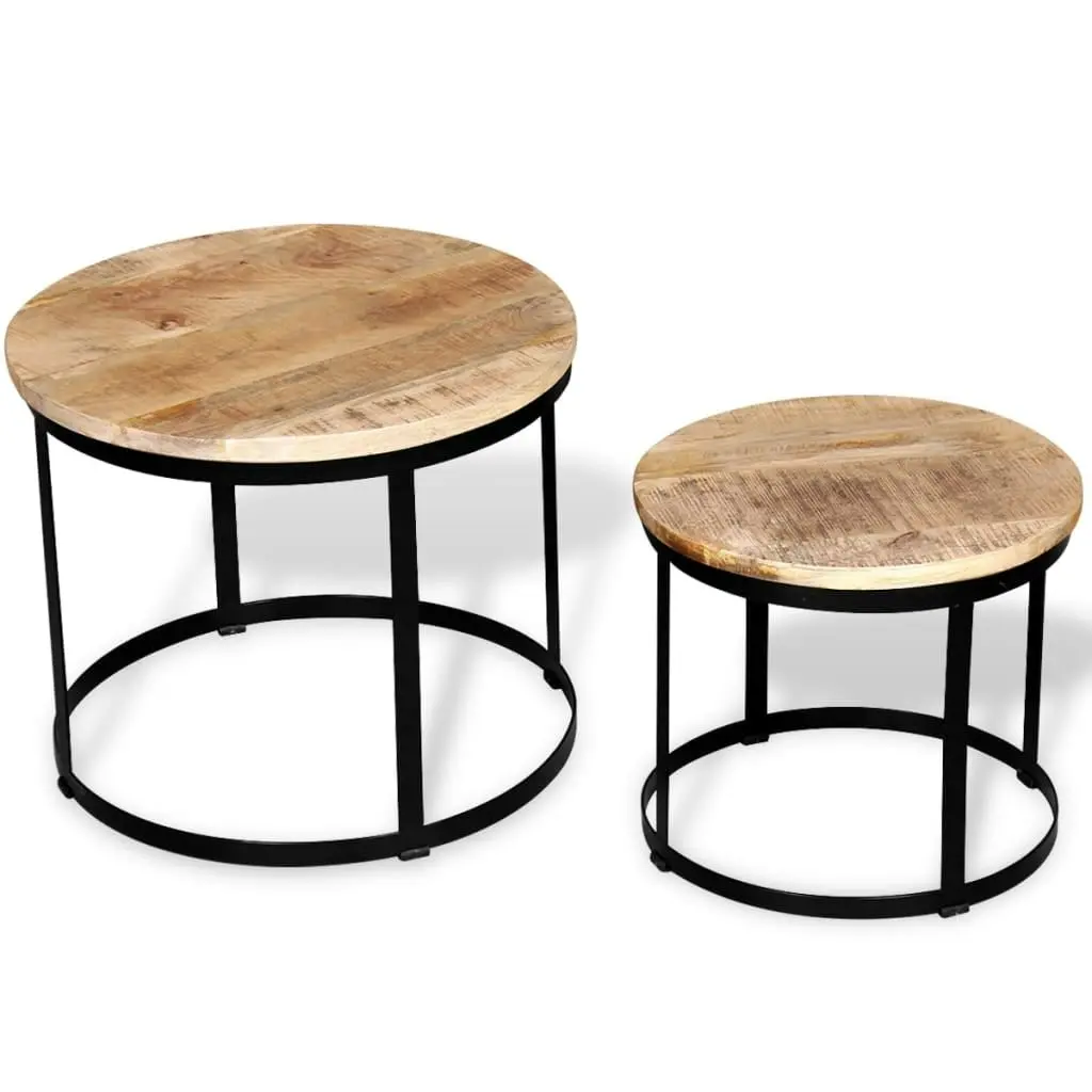 Coffee Table Set 2 Pieces Rough Mango Wood Round 40/50 cm 244006