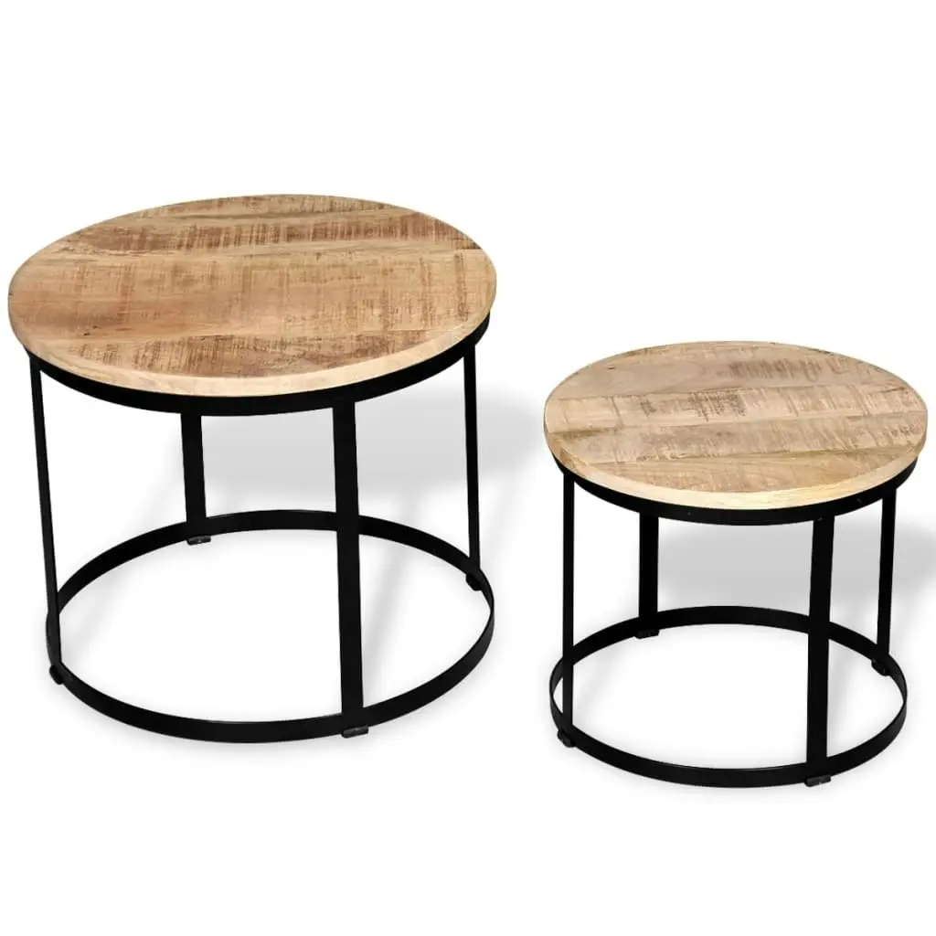 Coffee Table Set 2 Pieces Rough Mango Wood Round 40/50 cm 244006