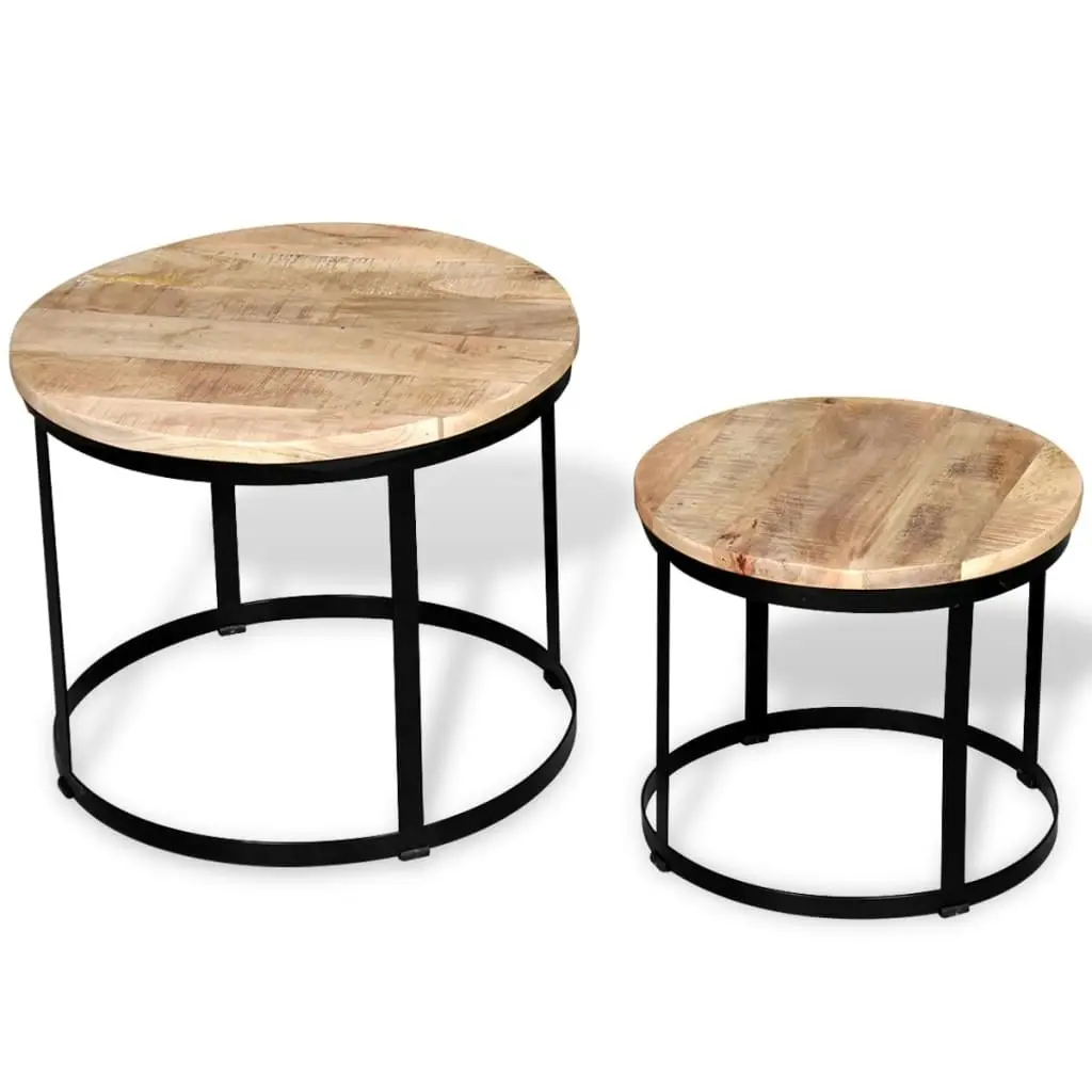 Coffee Table Set 2 Pieces Rough Mango Wood Round 40/50 cm 244006