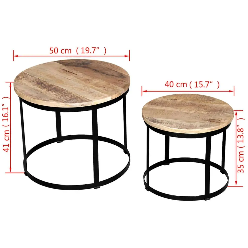 Coffee Table Set 2 Pieces Rough Mango Wood Round 40/50 cm 244006