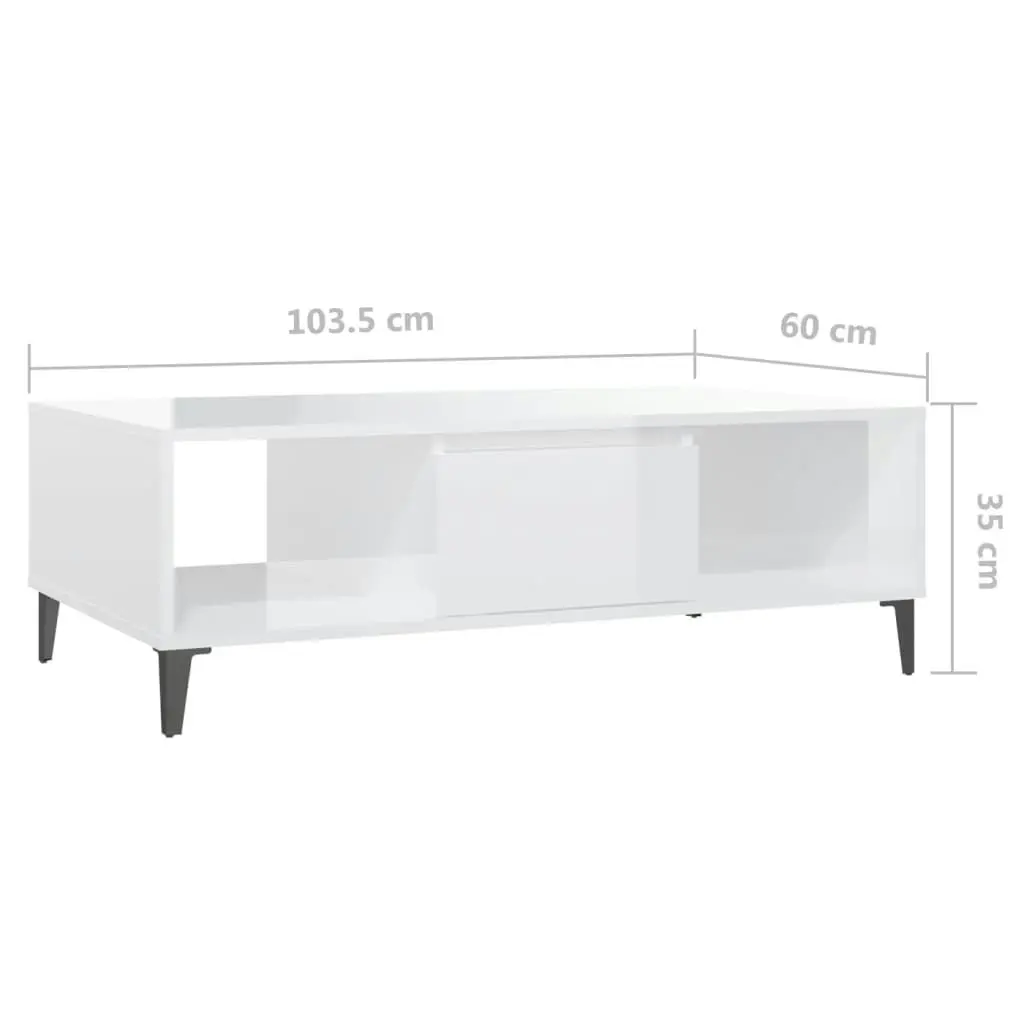 Coffee Table High Gloss White 103.5x60x35 cm Engineered Wood 806028