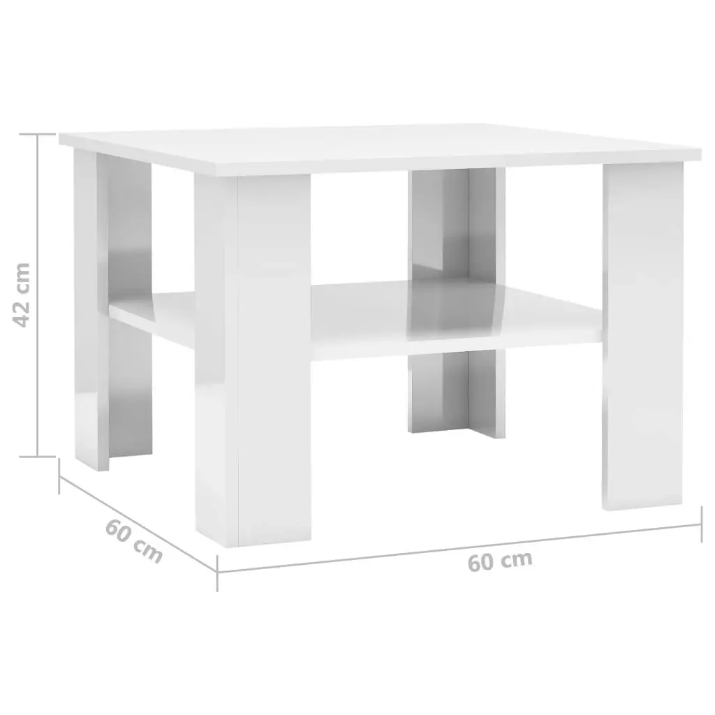 Coffee Table High Gloss White 60x60x42 cm Engineered Wood 800213