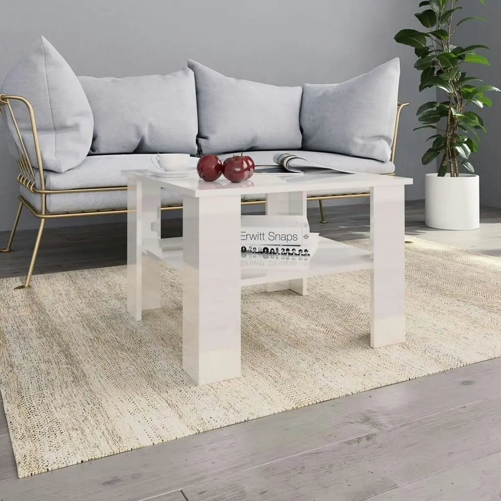 Coffee Table High Gloss White 60x60x42 cm Engineered Wood 800213