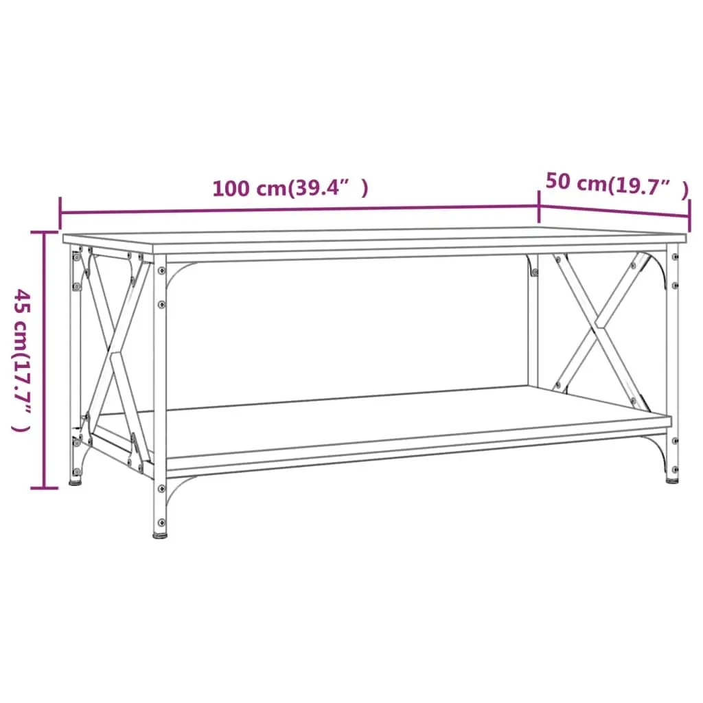 Coffee Table Brown Oak 100x50x45 cm Engineered Wood and Iron 823311