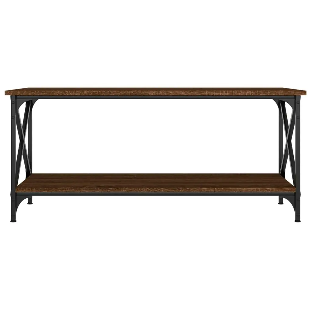 Coffee Table Brown Oak 100x45x45 cm Engineered Wood and Iron 823316