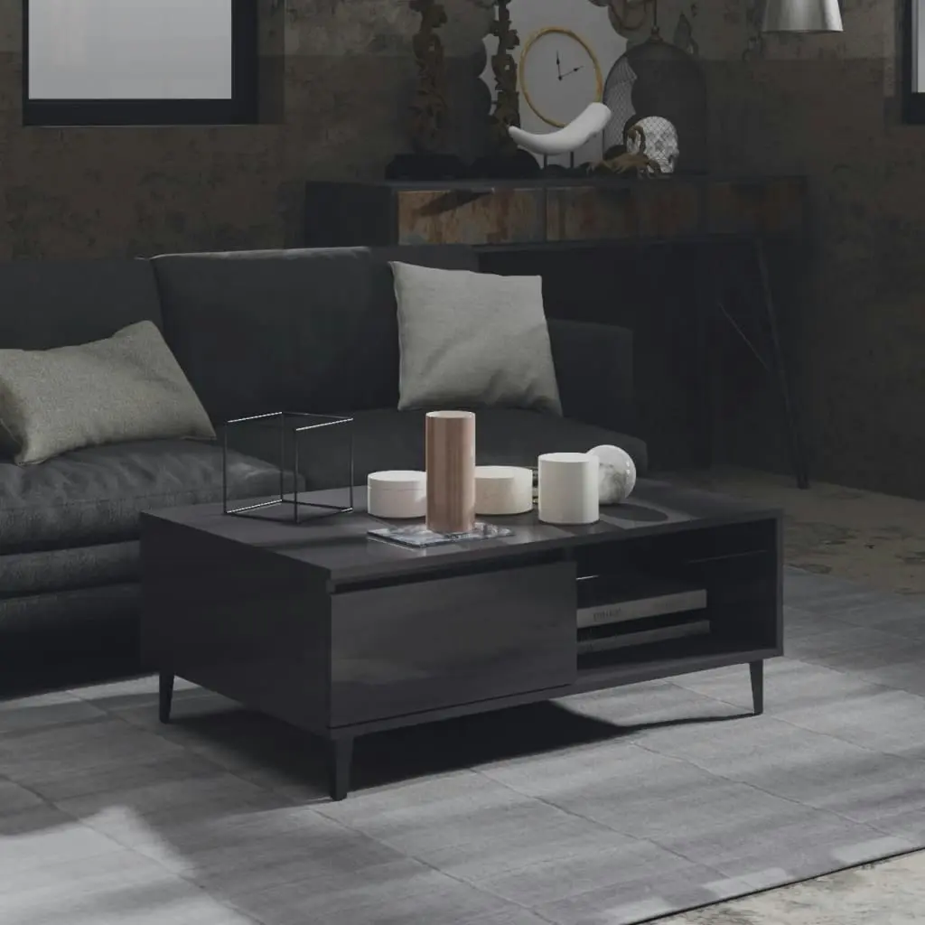 Coffee Table High Gloss Grey 90x60x35 cm Engineered Wood 806012