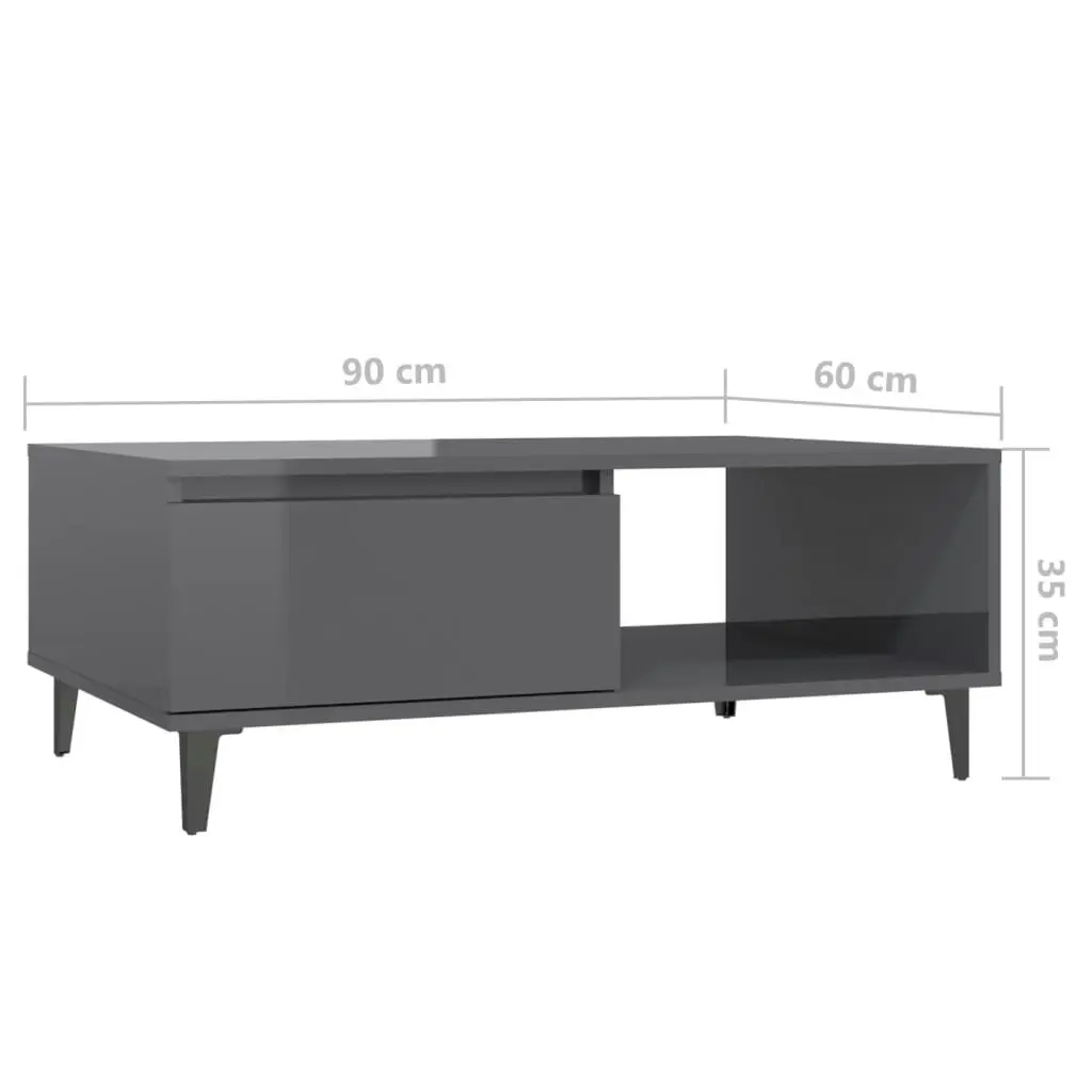 Coffee Table High Gloss Grey 90x60x35 cm Engineered Wood 806012