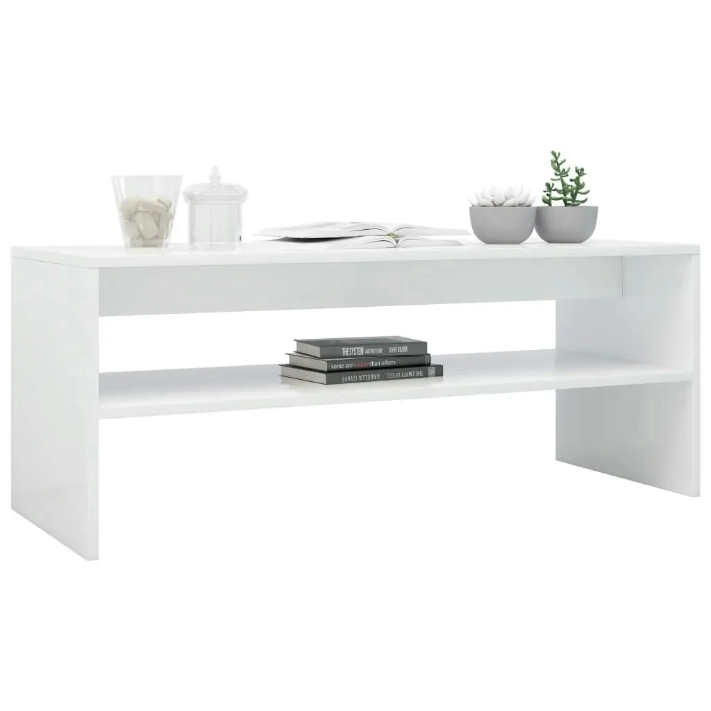 Coffee Table High Gloss White 100x40x40 cm Engineered Wood 800132