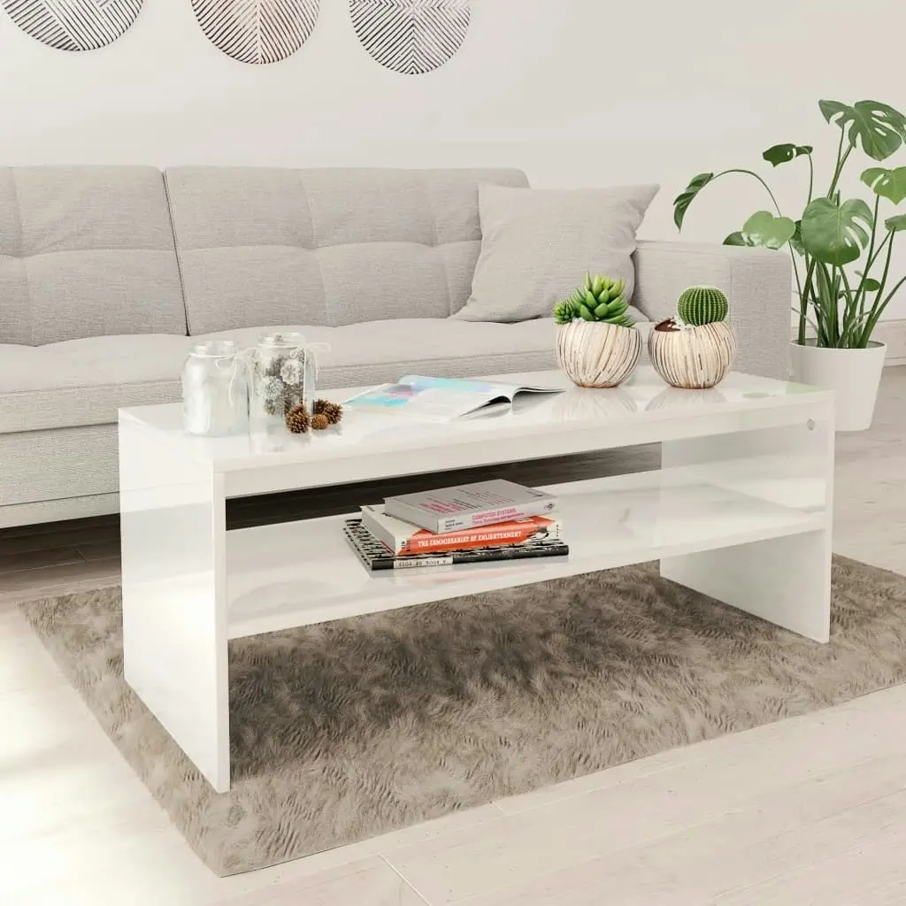 Coffee Table High Gloss White 100x40x40 cm Engineered Wood 800132