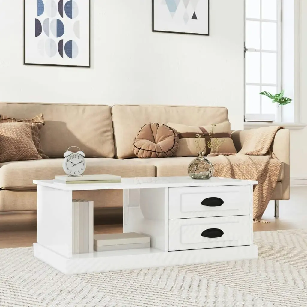 Coffee Table High Gloss White 90x50x35 cm Engineered Wood 816242