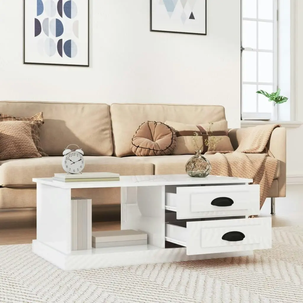 Coffee Table High Gloss White 90x50x35 cm Engineered Wood 816242