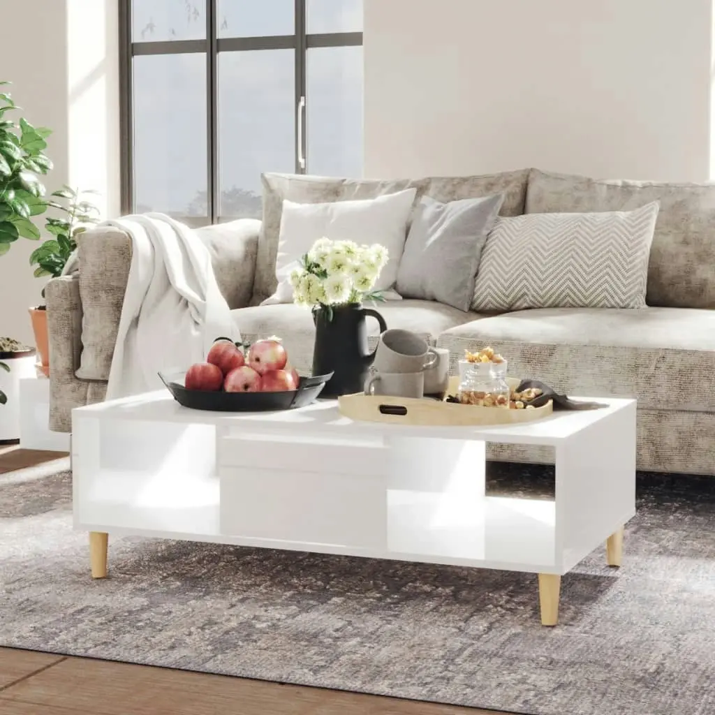 Coffee Table High Gloss White 103.5x60x35 cm Engineered Wood 806019