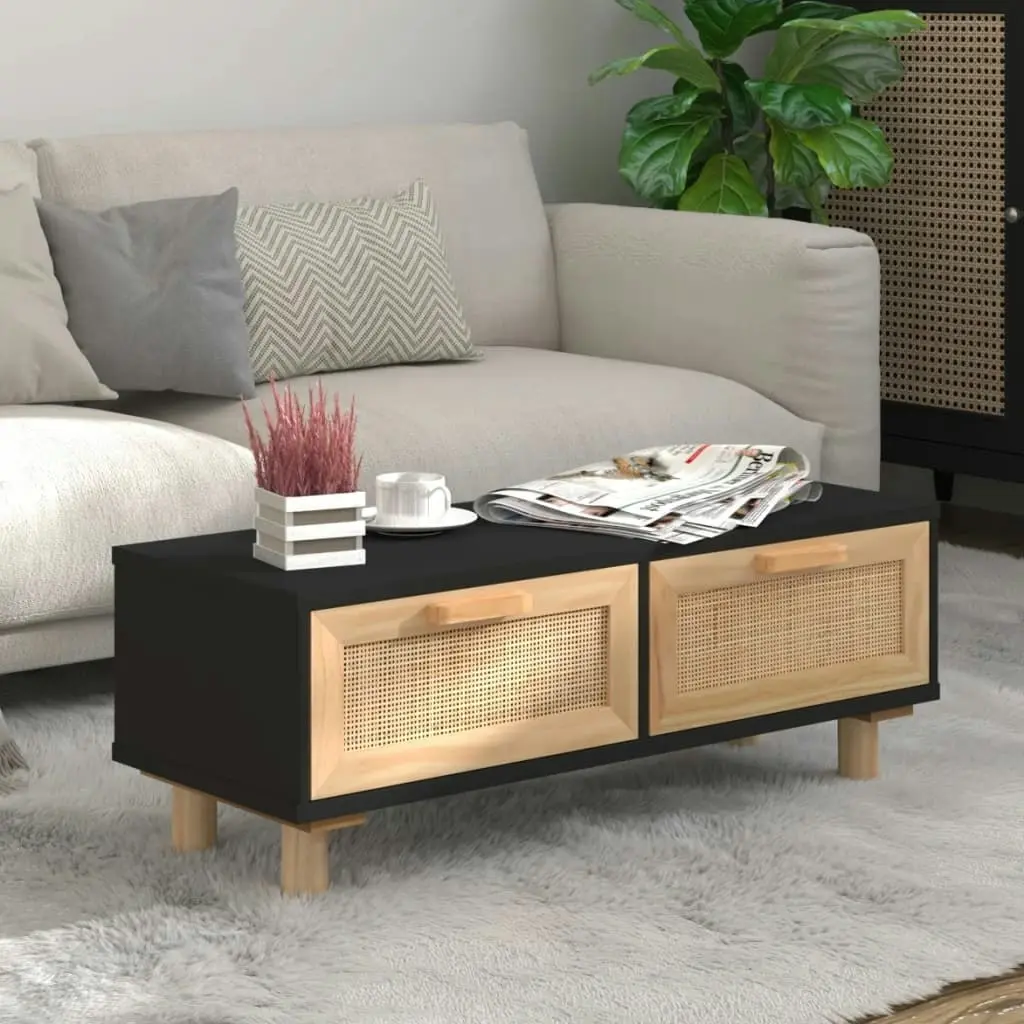 Coffee Table Black 80x40x30 cm Engineered Wood&Solid Wood Pine 345622