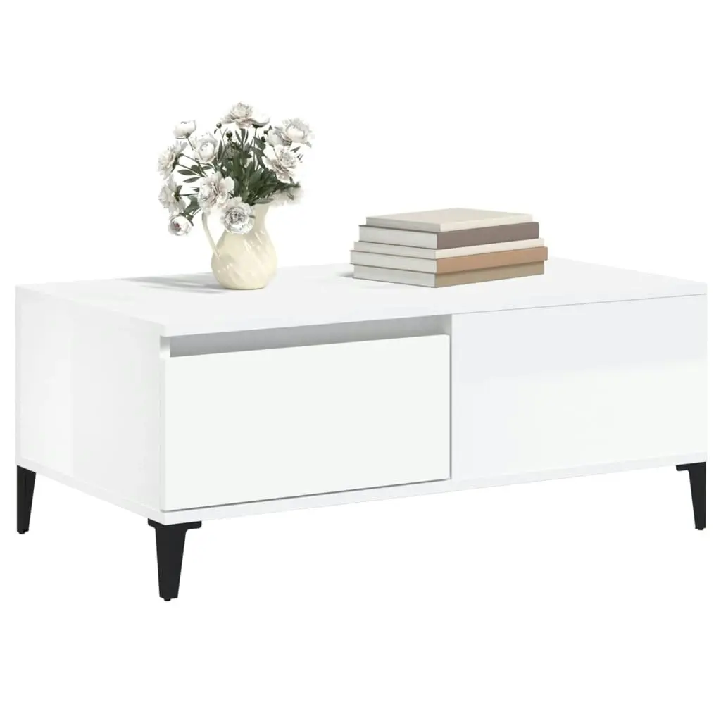 Coffee Table High Gloss White 90x50x36.5 cm Engineered Wood 821118