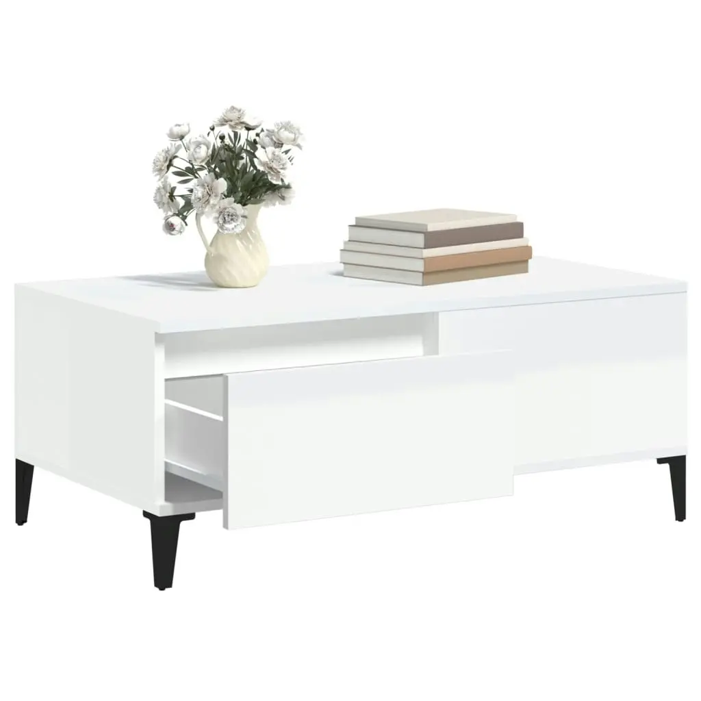 Coffee Table High Gloss White 90x50x36.5 cm Engineered Wood 821118