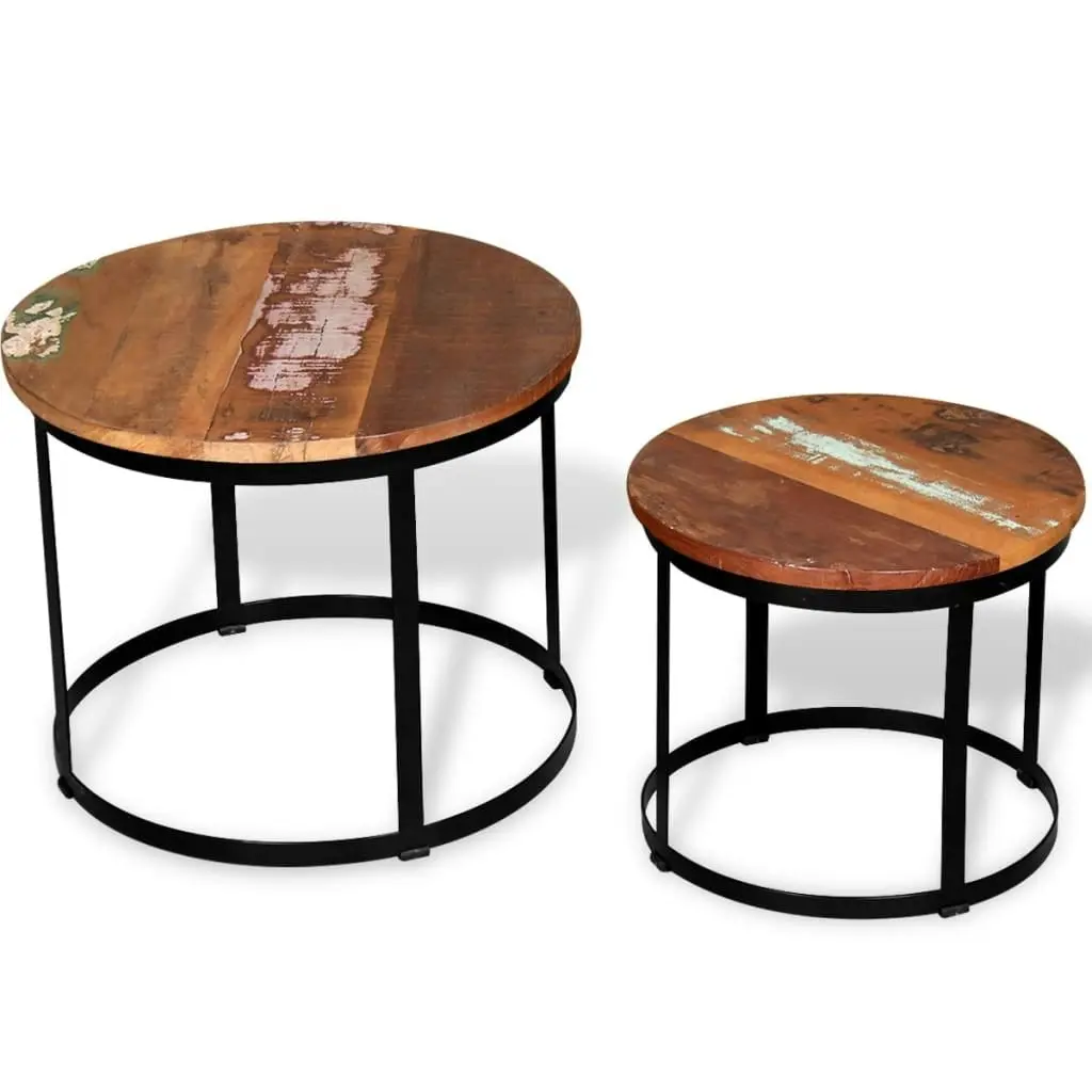 Coffee Table Set 2 Pieces Solid Reclaimed Wood Round 40/50cm 244007