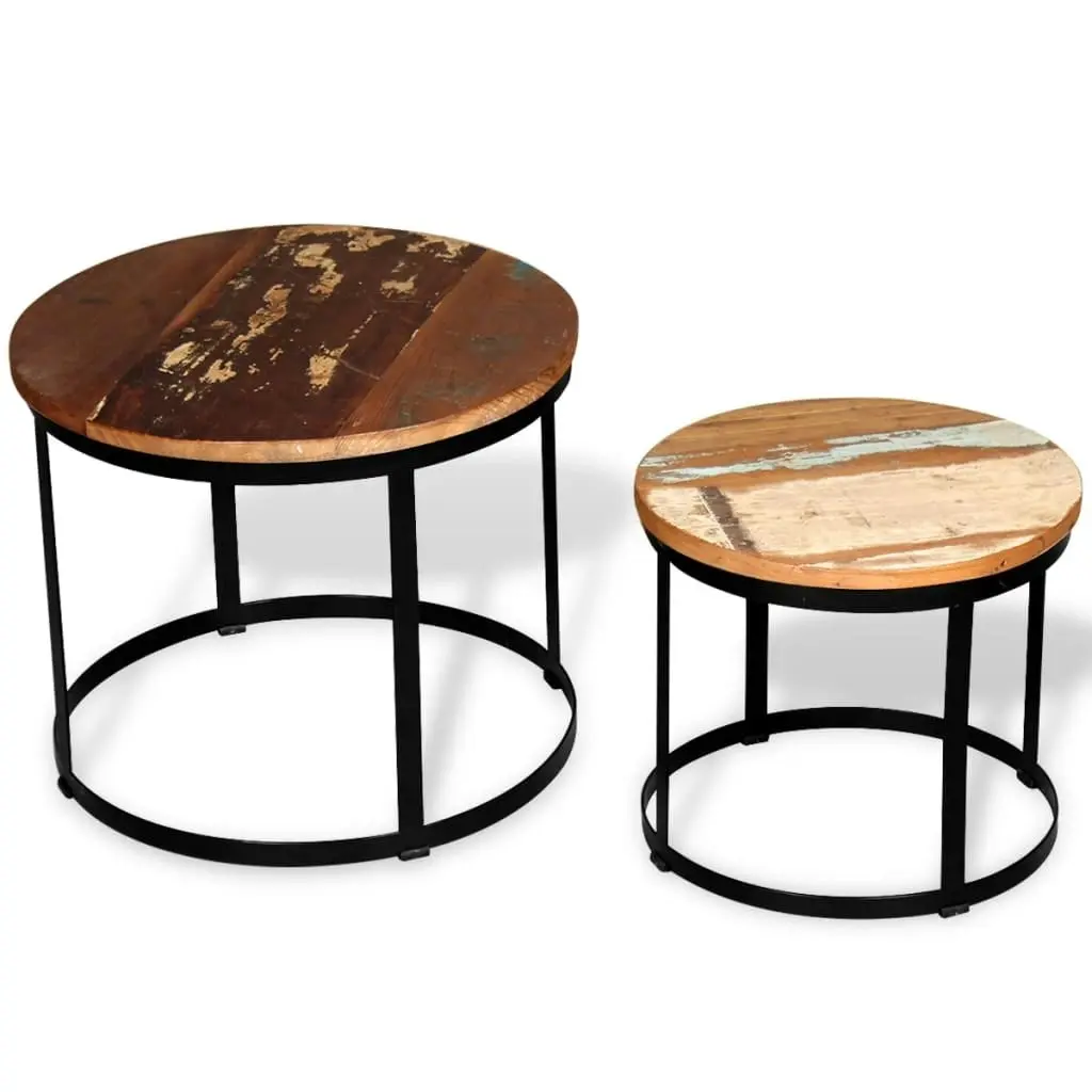 Coffee Table Set 2 Pieces Solid Reclaimed Wood Round 40/50cm 244007