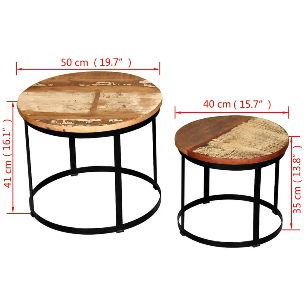 Coffee Table Set 2 Pieces Solid Reclaimed Wood Round 40/50cm 244007