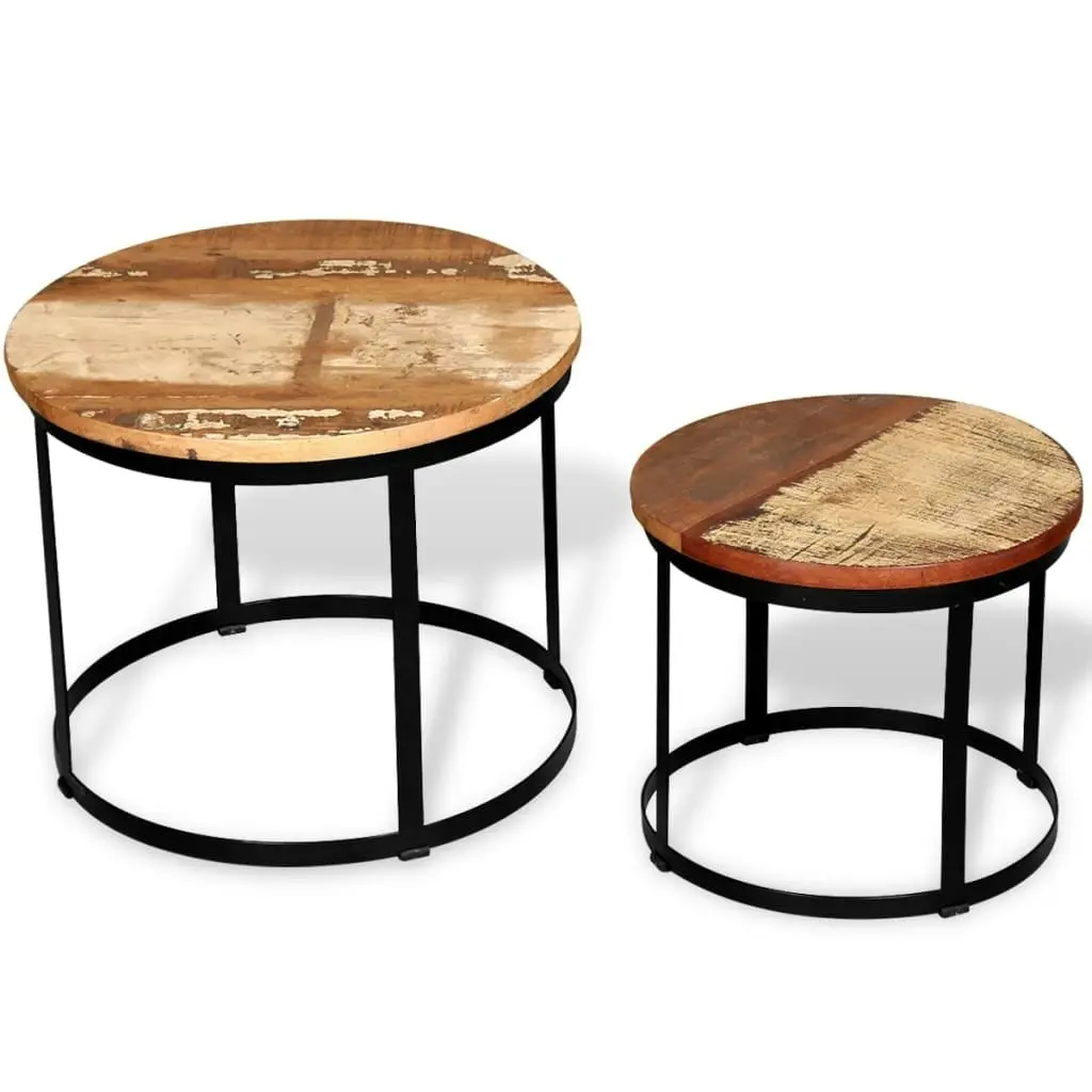 Coffee Table Set 2 Pieces Solid Reclaimed Wood Round 40/50cm 244007