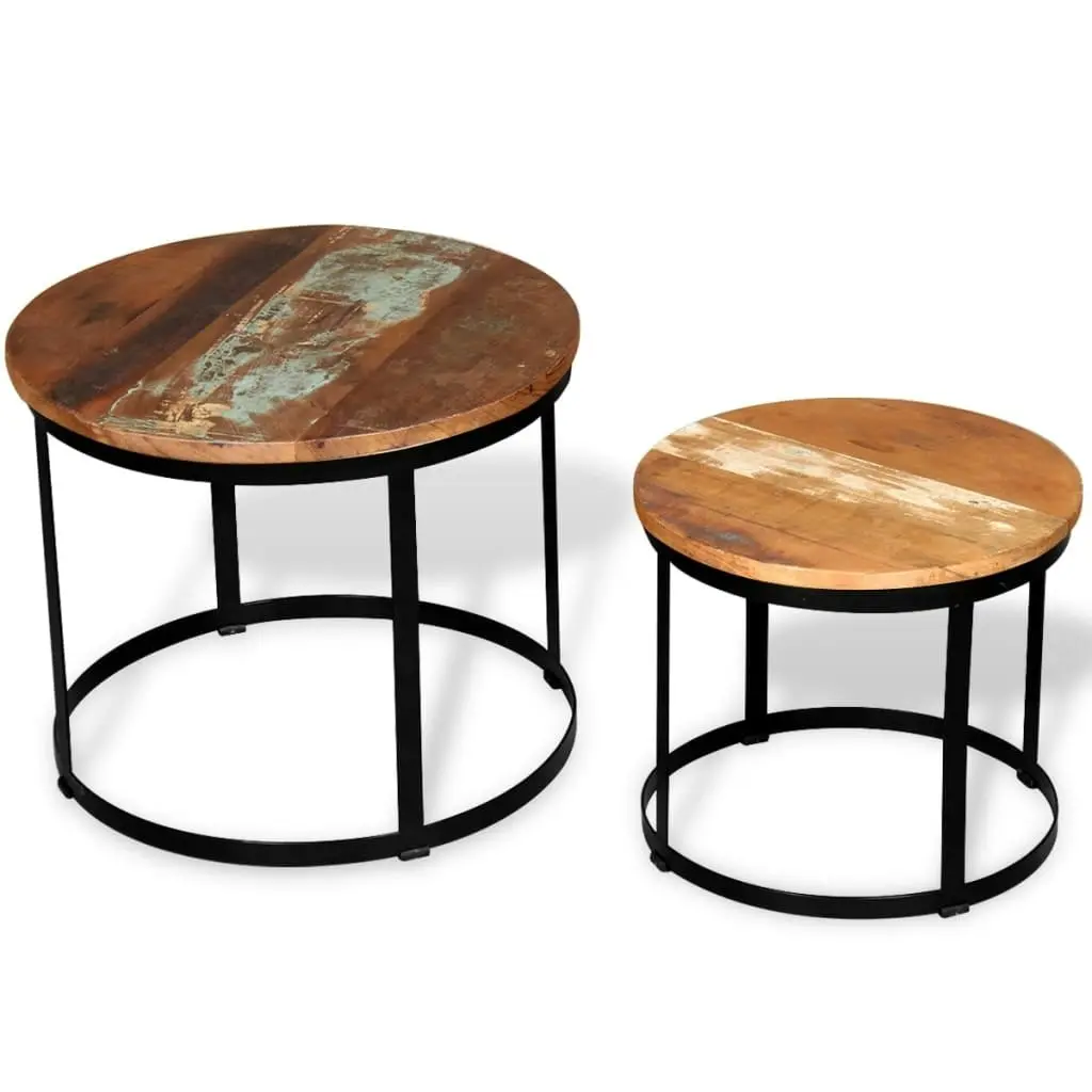 Coffee Table Set 2 Pieces Solid Reclaimed Wood Round 40/50cm 244007