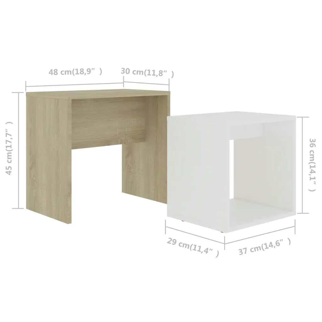 Coffee Table Set White and Sonoma Oak 48x30x45 cm Engineered Wood 802890