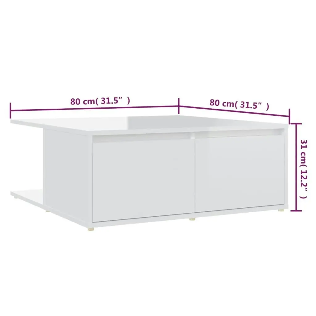 Coffee Table High Gloss White 80x80x31 cm Engineered Wood 806882