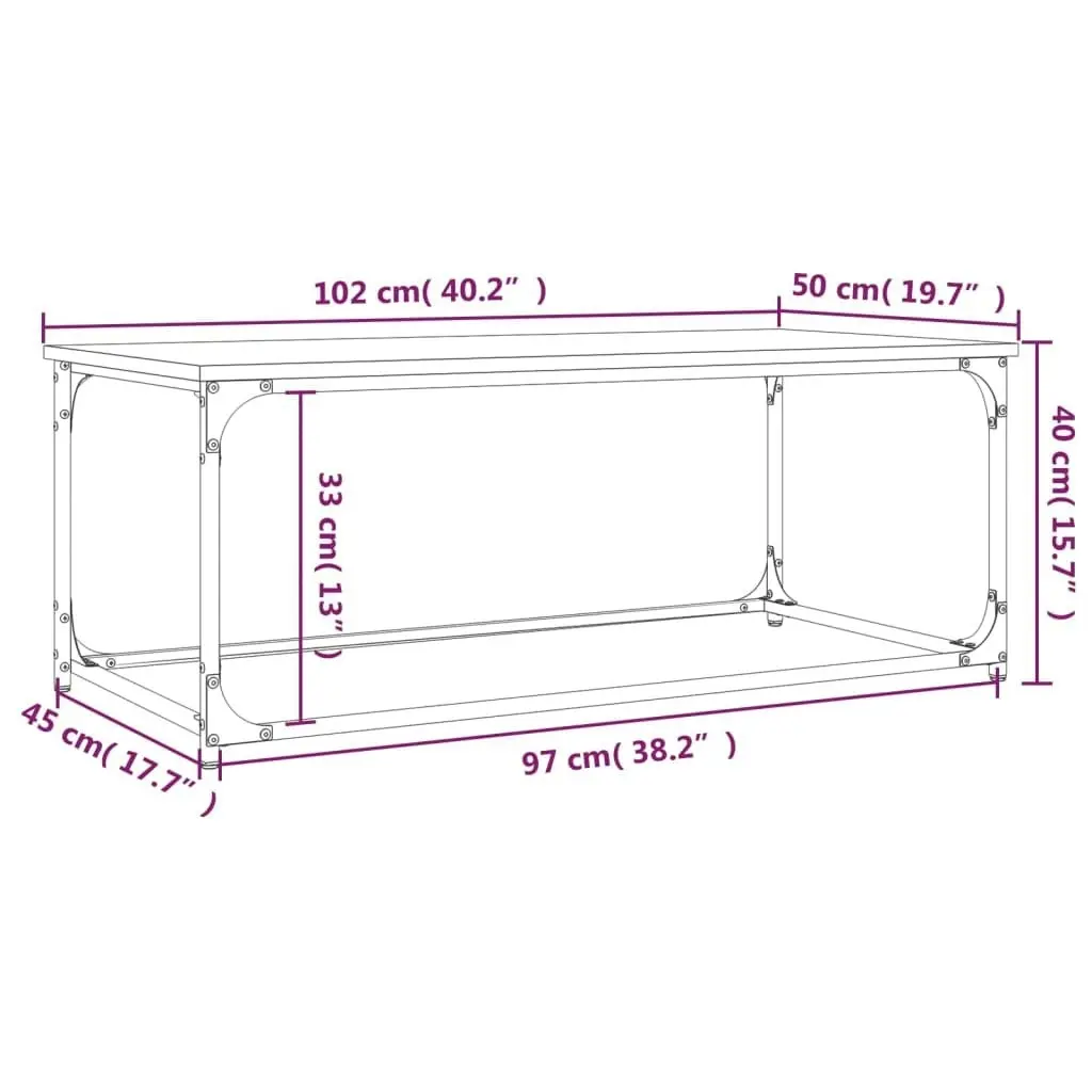 Coffee Table Brown Oak 102x50x40 cm Engineered Wood and Iron 823301