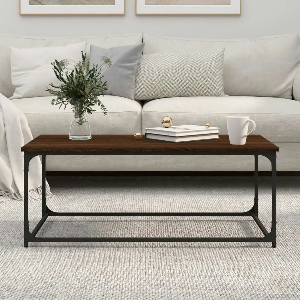 Coffee Table Brown Oak 102x50x40 cm Engineered Wood and Iron 823301